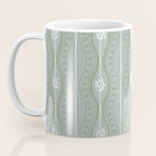 Wavy lines and tiny blooms - dusty mint sage green and cream stripes pattern Coffee Mug Gallery Image 3