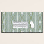 Wavy lines and tiny blooms - dusty mint sage green and cream stripes pattern Desk Mat Gallery Image 1