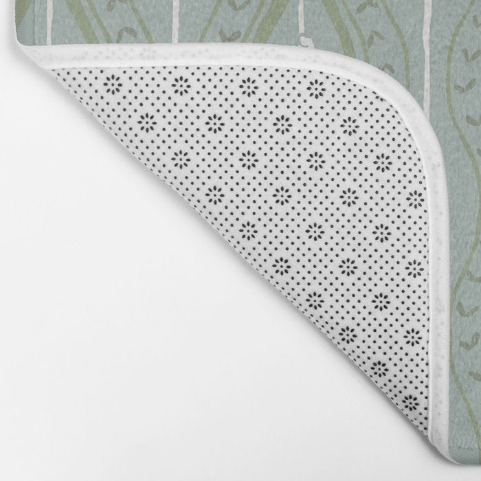 Wavy lines and tiny blooms - dusty mint sage green and cream stripes pattern Bath Mat Gallery Image 2