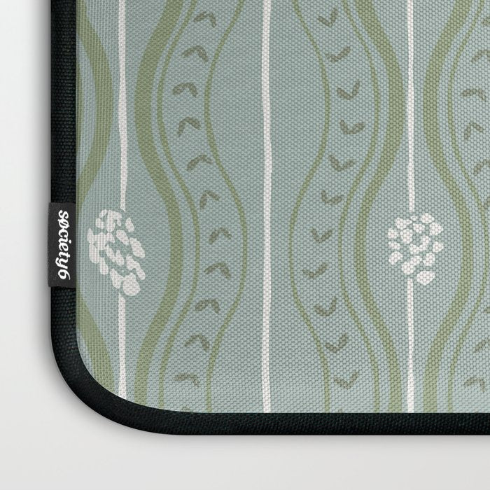 Wavy lines and tiny blooms - dusty mint sage green and cream stripes pattern Laptop Sleeve Gallery Image 3
