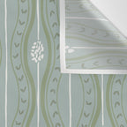 Wavy lines and tiny blooms - dusty mint sage green and cream stripes pattern Wall Tapestry Gallery Image 3