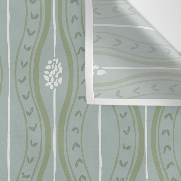 Wavy lines and tiny blooms - dusty mint sage green and cream stripes pattern Wall Tapestry Gallery Image 3