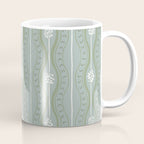 Wavy lines and tiny blooms - dusty mint sage green and cream stripes pattern Coffee Mug Gallery Image 1