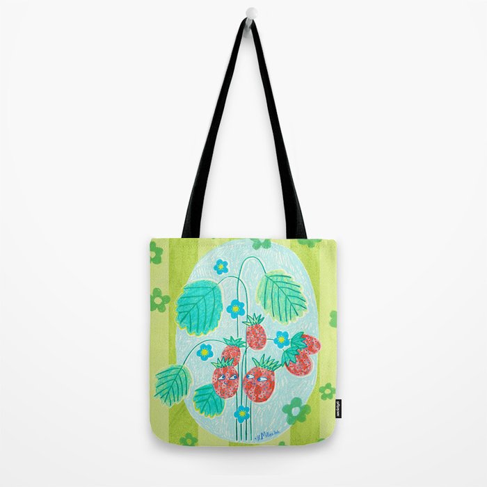 Sweet Strawberry Plant Friends in Lime & Pink Tote Bag Gallery Image 2