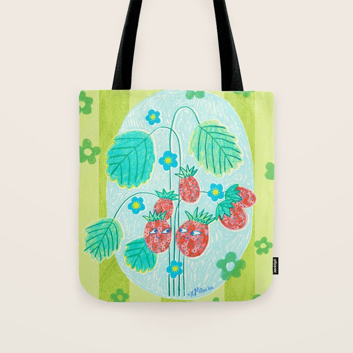 Sweet Strawberry Plant Friends in Lime & Pink Tote Bag Gallery Image 1