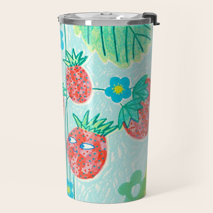 Sweet Strawberry Plant Friends in Lime & Pink Travel Mug Gallery Image 2