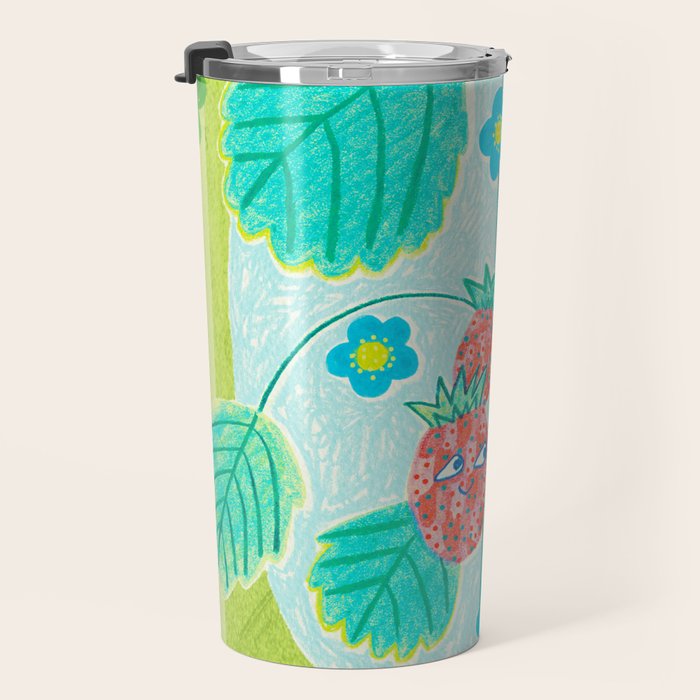 Sweet Strawberry Plant Friends in Lime & Pink Travel Mug Gallery Image 3