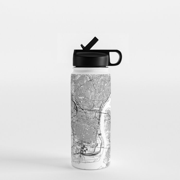 Philadelphia White Map Water Bottle Gallery Image 1