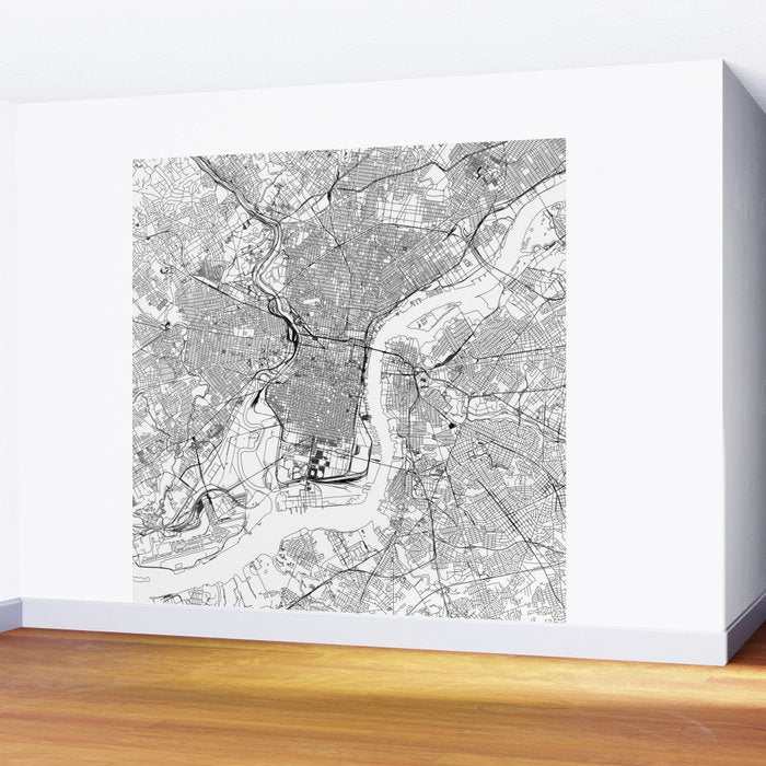 Philadelphia White Map Wall Mural Gallery Image 2