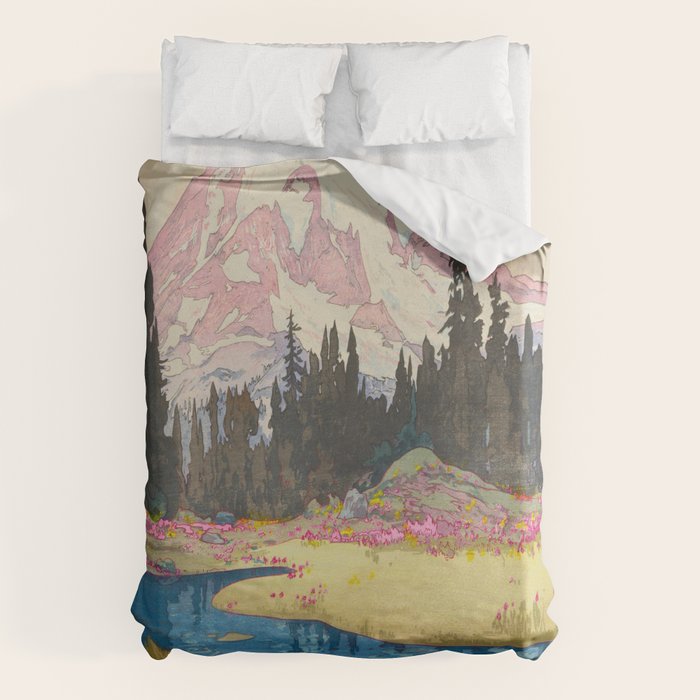 Mount Rainier Vintage Beautiful Japanese Woodblock Print Hiroshi Yoshida Duvet Cover Gallery Image 6