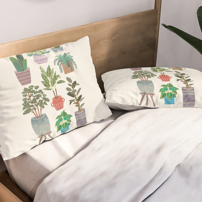 Art print of love for plants on a Ivory background Pillow Sham Gallery Image 2