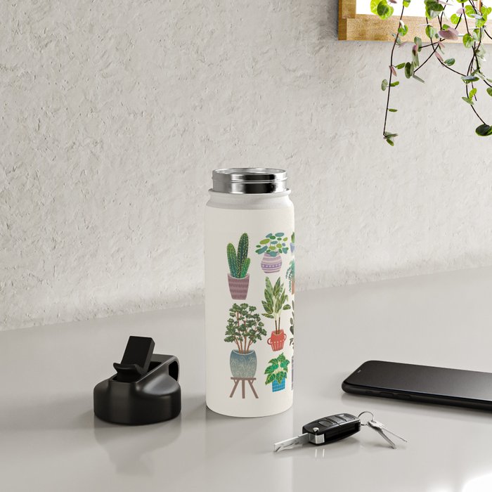 Art print of love for plants on a Ivory background Water Bottle Gallery Image 4