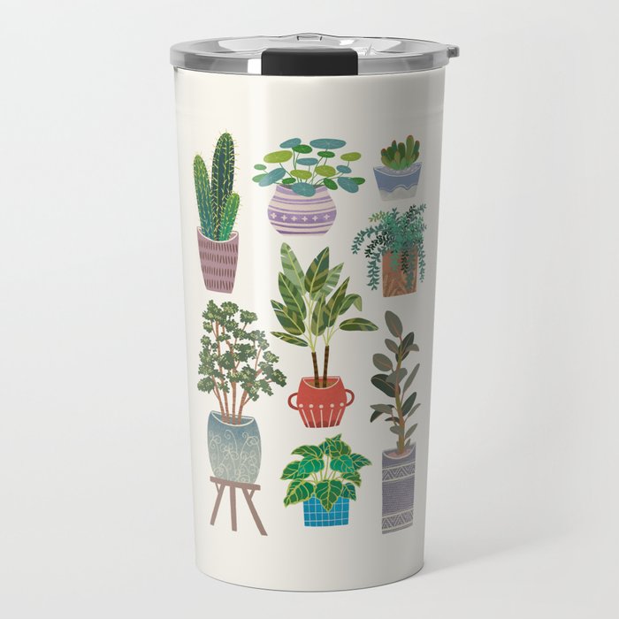 Art print of love for plants on a Ivory background Travel Mug Gallery Image 1