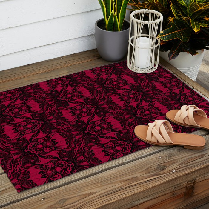 Bats and Beasts - Blood Red Outdoor Rug Gallery Image 2