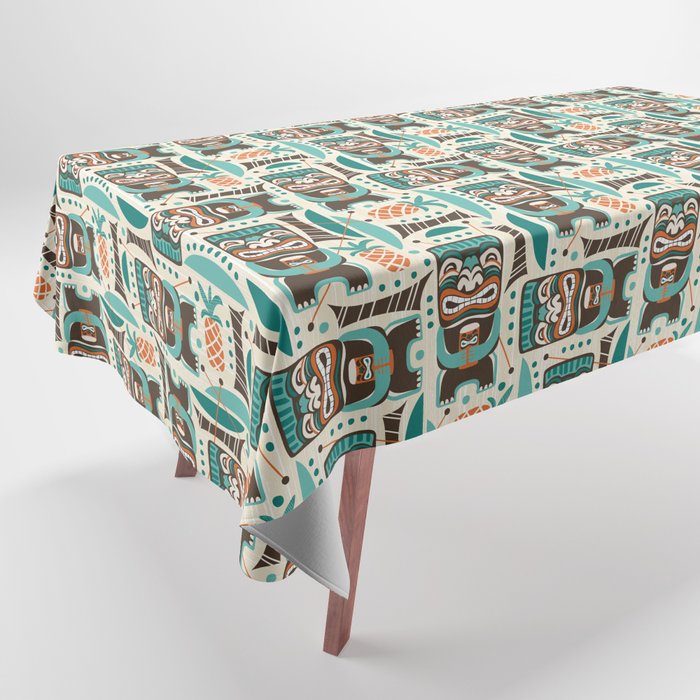 Tiki Hut Cream Aqua Tablecloth Gallery Image 1
