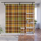 Retro 70s autumn tartan brown moss green mustard yellow pattern Wall Mural Gallery Image 1