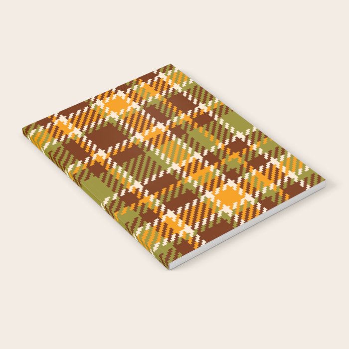 Retro 70s autumn tartan brown moss green mustard yellow pattern Notebook Gallery Image 2