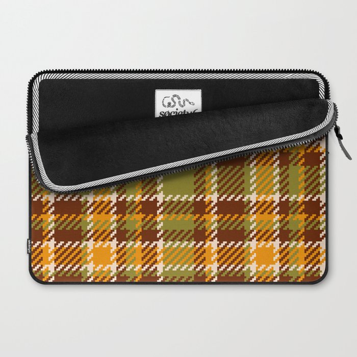 Retro 70s autumn tartan brown moss green mustard yellow pattern Laptop Sleeve Gallery Image 2