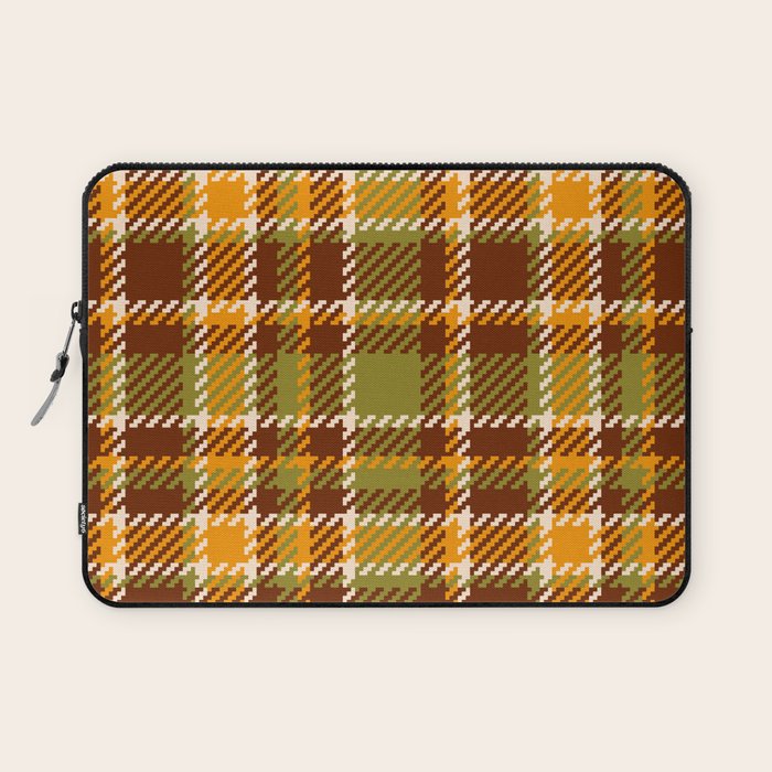 Retro 70s autumn tartan brown moss green mustard yellow pattern Laptop Sleeve Gallery Image 1
