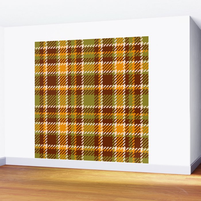 Retro 70s autumn tartan brown moss green mustard yellow pattern Wall Mural Gallery Image 2