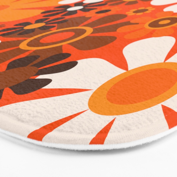 Retro Garden Flowers Groovy 1970s Floral Pattern in 70s Orange and Brown Bath Mat Gallery Image 3