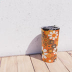 Retro Garden Flowers Groovy 1970s Floral Pattern in 70s Orange and Brown Travel Mug Gallery Image 4