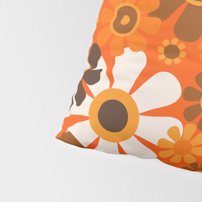 Retro Garden Flowers Groovy 1970s Floral Pattern in 70s Orange and Brown Pillow Sham Gallery Image 4