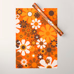 Retro Garden Flowers Groovy 1970s Floral Pattern in 70s Orange and Brown Wrapping Paper Gallery Image 1