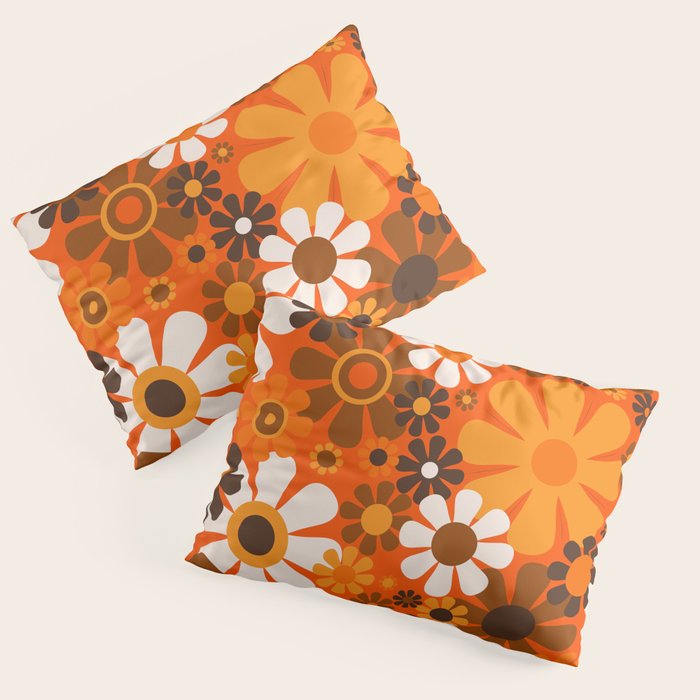 Retro Garden Flowers Groovy 1970s Floral Pattern in 70s Orange and Brown Pillow Sham Gallery Image 3