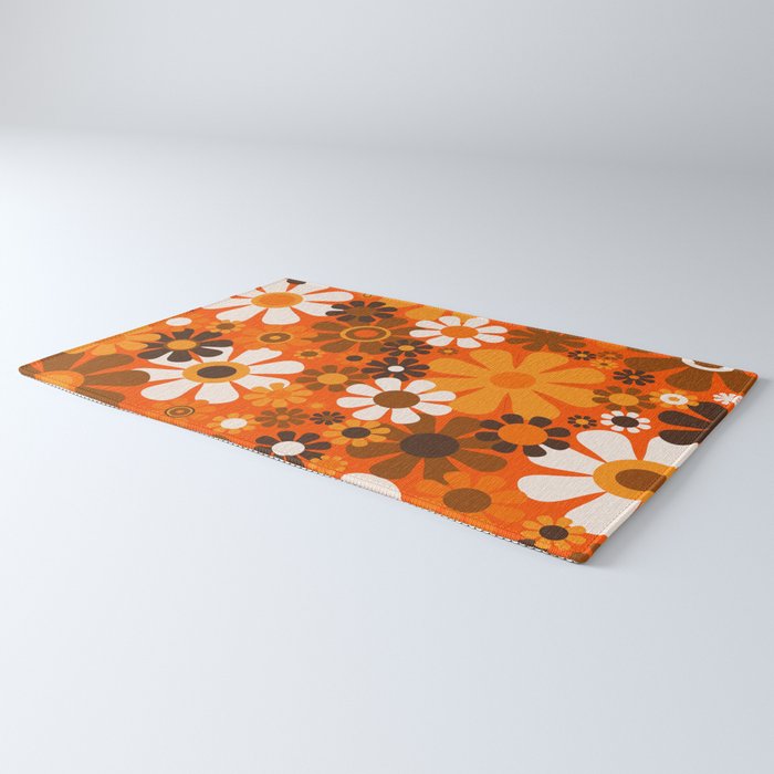 Retro Garden Flowers Groovy 1970s Floral Pattern in 70s Orange and Brown Rug Gallery Image 3