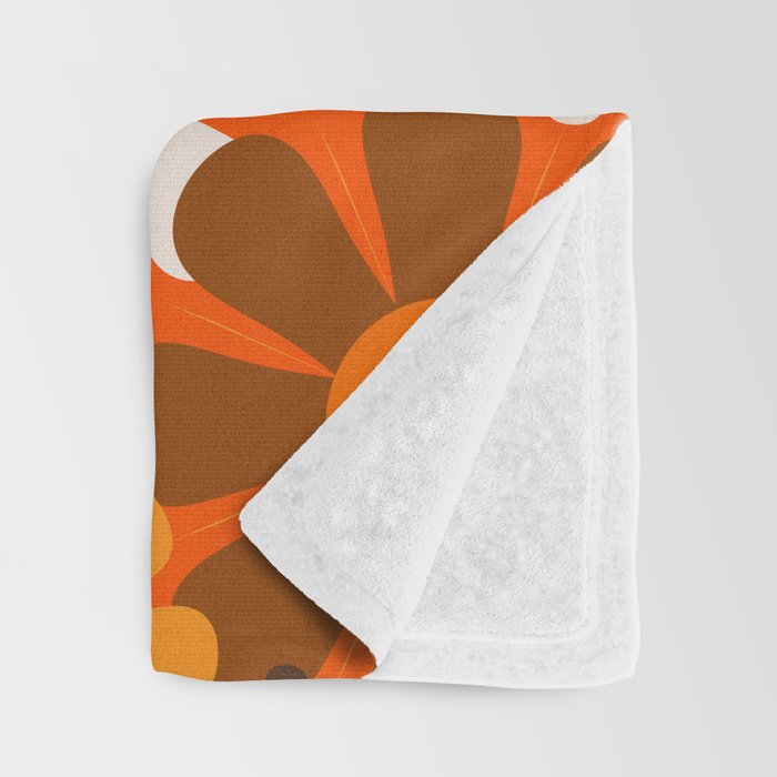 Retro Garden Flowers Groovy 1970s Floral Pattern in 70s Orange and Brown Throw Blanket Gallery Image 3