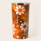 Retro Garden Flowers Groovy 1970s Floral Pattern in 70s Orange and Brown Travel Mug Gallery Image 1