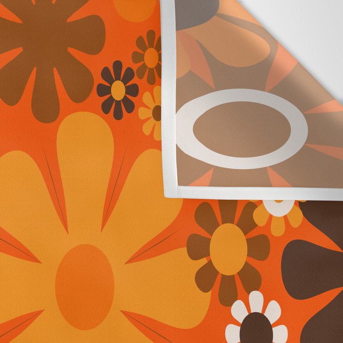 Retro Garden Flowers Groovy 1970s Floral Pattern in 70s Orange and Brown Wall Tapestry Gallery Image 3