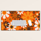 Retro Garden Flowers Groovy 1970s Floral Pattern in 70s Orange and Brown Desk Mat Gallery Image 1