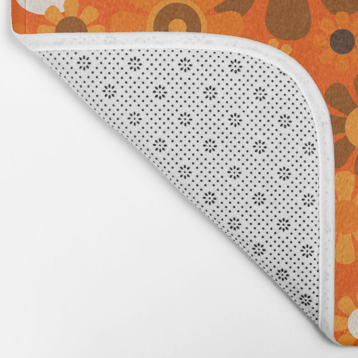 Retro Garden Flowers Groovy 1970s Floral Pattern in 70s Orange and Brown Bath Mat Gallery Image 2
