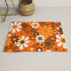 Retro Garden Flowers Groovy 1970s Floral Pattern in 70s Orange and Brown Rug Gallery Image 1