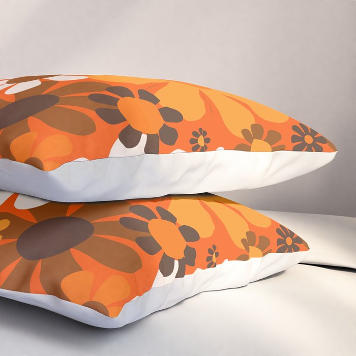 Retro Garden Flowers Groovy 1970s Floral Pattern in 70s Orange and Brown Pillow Sham Gallery Image 3