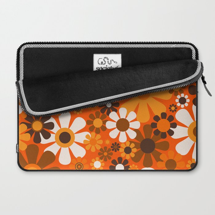 Retro Garden Flowers Groovy 1970s Floral Pattern in 70s Orange and Brown Laptop Sleeve Gallery Image 2