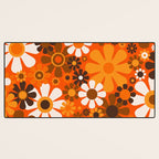 Retro Garden Flowers Groovy 1970s Floral Pattern in 70s Orange and Brown Desk Mat Gallery Image 3