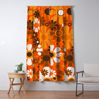 Retro Garden Flowers Groovy 1970s Floral Pattern in 70s Orange and Brown Window Curtain Gallery Image 5