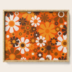 Retro Garden Flowers Groovy 1970s Floral Pattern in 70s Orange and Brown Serving Tray Gallery Image 1