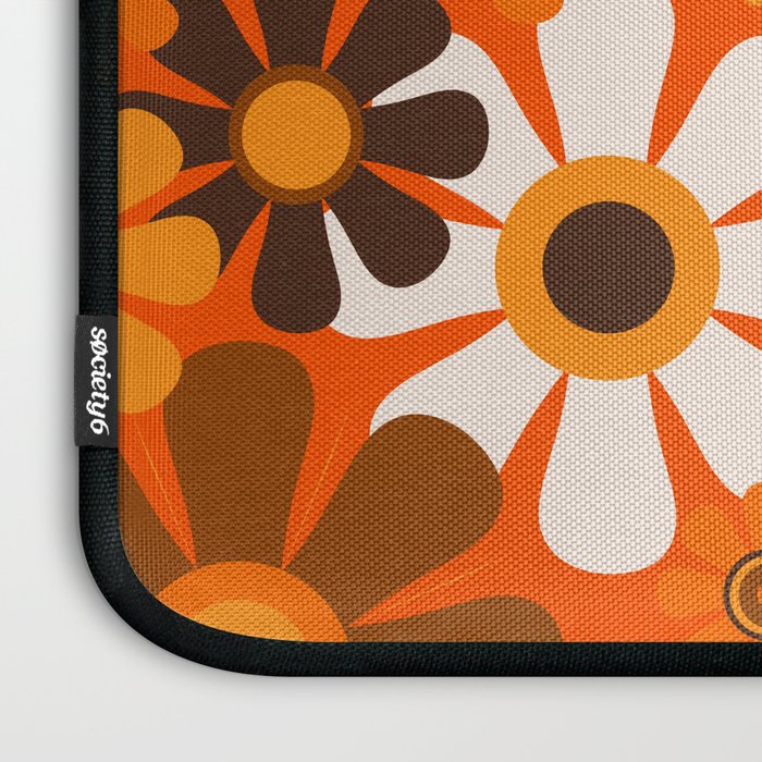 Retro Garden Flowers Groovy 1970s Floral Pattern in 70s Orange and Brown Laptop Sleeve Gallery Image 3