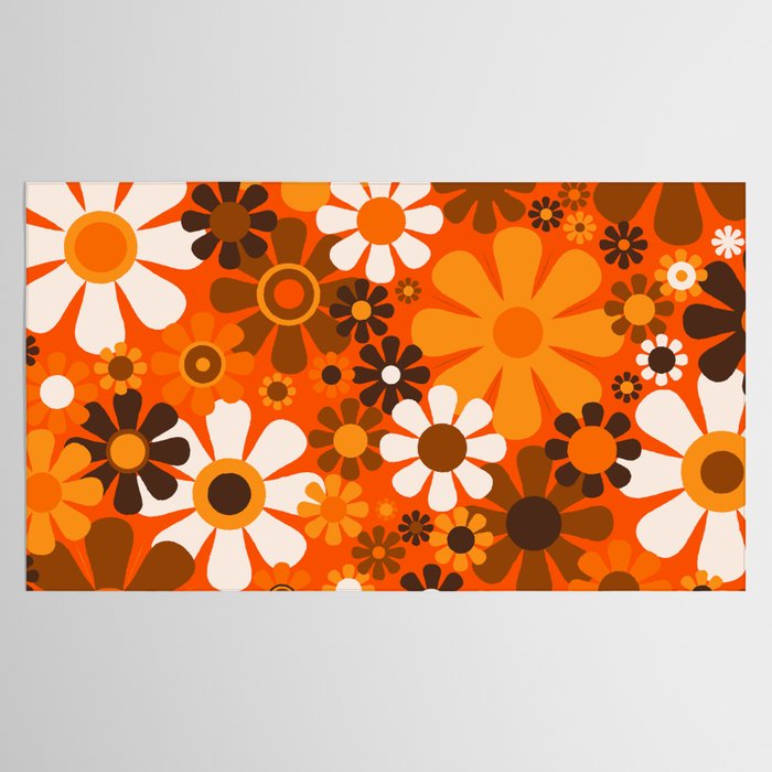 Retro Garden Flowers Groovy 1970s Floral Pattern in 70s Orange and Brown Tablecloth Gallery Image 2