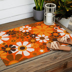 Retro Garden Flowers Groovy 1970s Floral Pattern in 70s Orange and Brown Outdoor Rug Gallery Image 2
