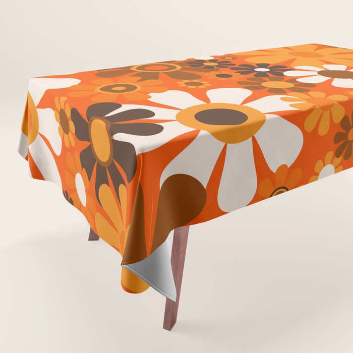 Retro Garden Flowers Groovy 1970s Floral Pattern in 70s Orange and Brown Tablecloth Gallery Image 1