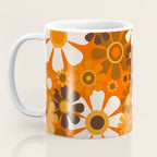 Retro Garden Flowers Groovy 1970s Floral Pattern in 70s Orange and Brown Coffee Mug Gallery Image 3