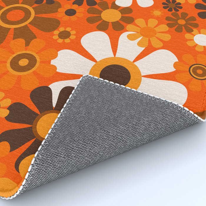 Retro Garden Flowers Groovy 1970s Floral Pattern in 70s Orange and Brown Rug Gallery Image 4
