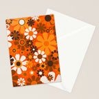 Retro Garden Flowers Groovy 1970s Floral Pattern in 70s Orange and Brown Stationery Card Gallery Image 2