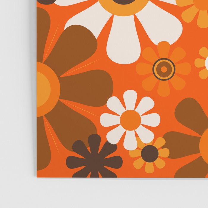 Retro Garden Flowers Groovy 1970s Floral Pattern in 70s Orange and Brown Poster Gallery Image 3