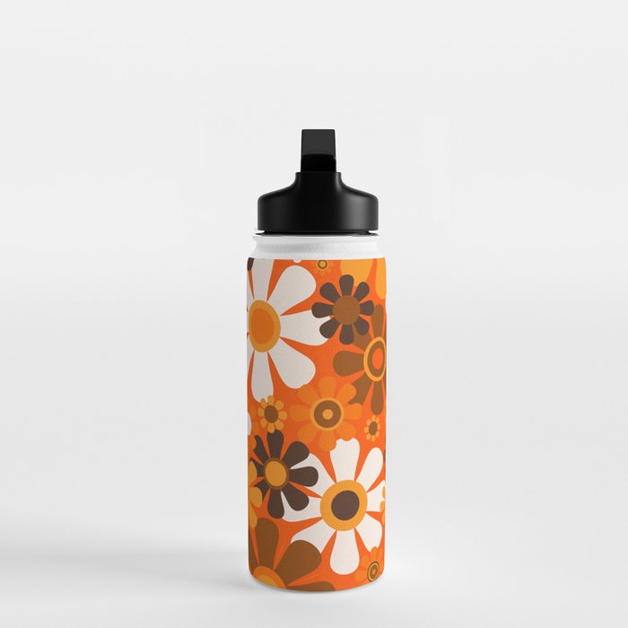 Retro Garden Flowers Groovy 1970s Floral Pattern in 70s Orange and Brown Water Bottle Gallery Image 3